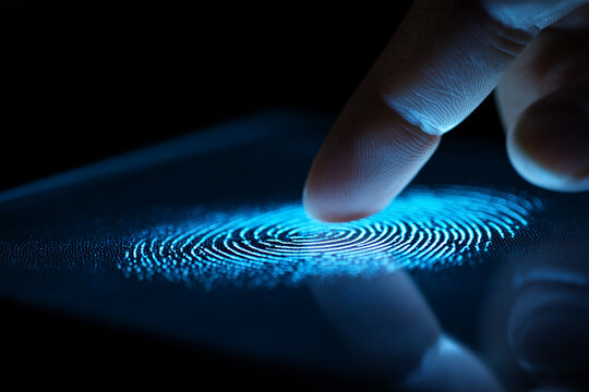 Finger scans biometric fingerprint security. Close up image for technology, marketing, digital design.