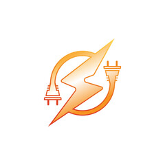 Logo design of a flash (lightning bolt) combined with a power plug, symbolizing energy, electricity, power, and technology in a bold, modern style.

