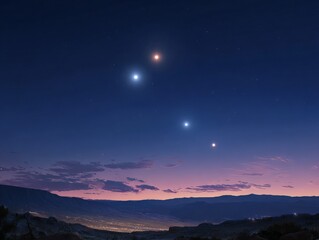 Fototapeta premium A realistic alignment of planets seen from Earth, twilight sky with Venus, Mars, and Jupiter visible 