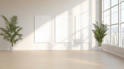 A chic 3D empty room designed for commercial posters, with a focus on simplicity and balance while providing ample space for