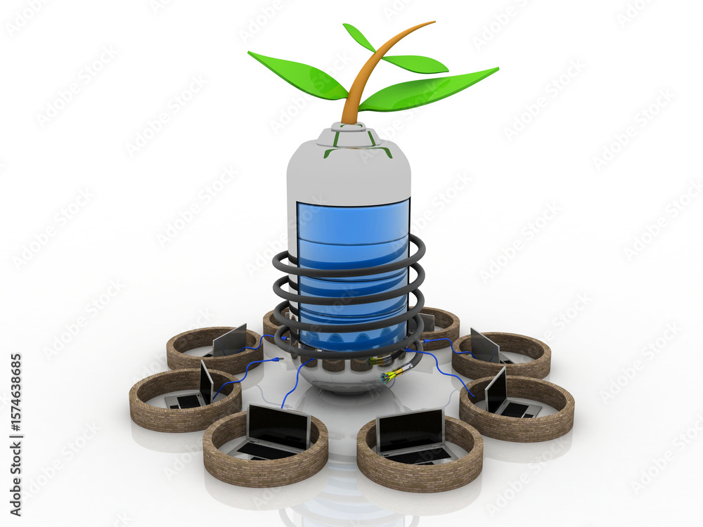 Aufkleber 3d rendering technology computer network with green energy battery
