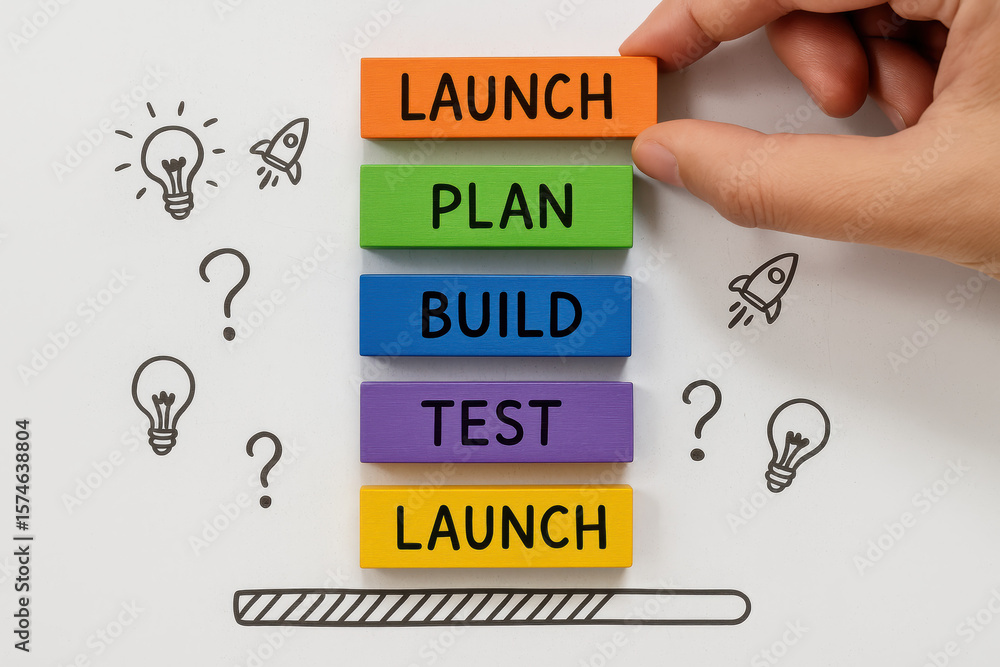 Poster a thoughtful approach to business strategy is shown with colorful blocks symbolizing idea developmen
