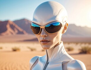 Futuristic woman in desert
