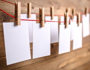Blank photos hanging on a clothesline