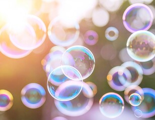 Colorful soap bubbles in the sun