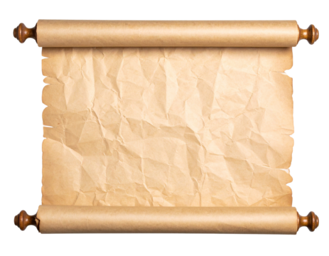 Old paper scroll isolated on transparent background. PNG file, cut out.