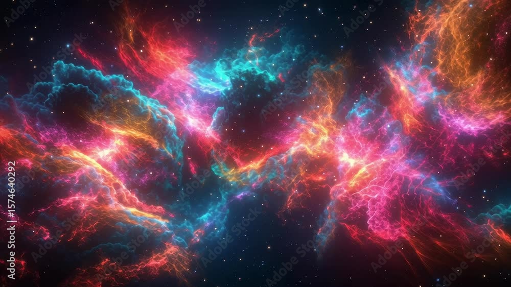 Poster colorful space nebula clouds moving in deep universe cosmic background animation