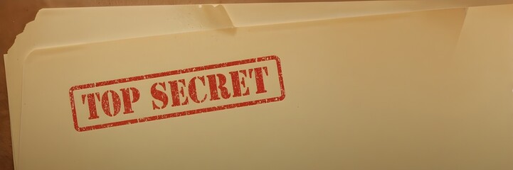 Confidential File Folder Document Closeup for Secret Information Spy Surveillance Security Data Paperwork Private Datum Classified Archive Banner