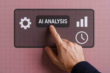 A activates an AI analysis dashboard symbolizing automated data processing and business efficiency improvements