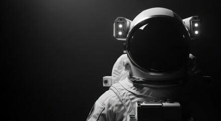 Close up of an astronaut helmet with dramatic lighting