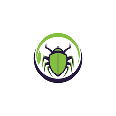Logo design of a bug with a leaf inside a target aim, representing eco-friendly pest control, precision, and sustainability in a modern, professional style.

