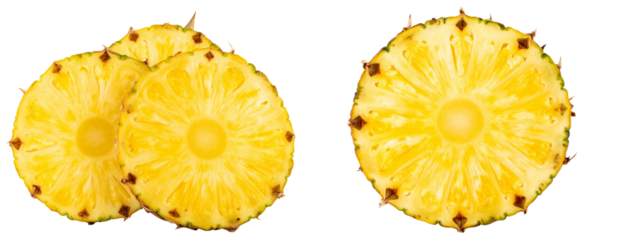 Half Cut Pineapple Showing Juicy Yellow Flesh, isolated on white background PNG