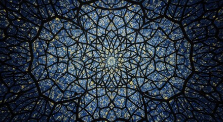 Intricate Geometric Pattern of a Celestial Dome Structure with Radial Symmetry