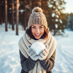 happy young woman in winter