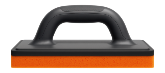 Rectangular plastic grout float with a thick sponge pad for tiling projects.