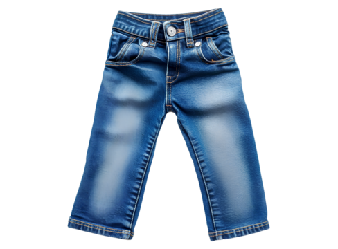 A pair of blue jeans for boys, worn against a white background. The front view shows the full body of each denim pant