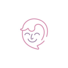 Logo design of a chat bubble in the shape of a human figure, symbolizing communication, connection, and customer interaction in a sleek, modern design.