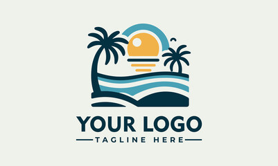 A stylized logo depicting a tropical beach scene.