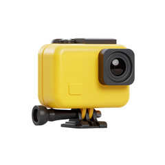 Fototapeta premium 3D action camera with waterproof case on white background, high-resolution summer travel adventure gadget PNG
