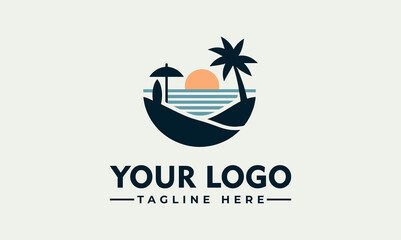 A stylized logo depicting a tropical beach scene.