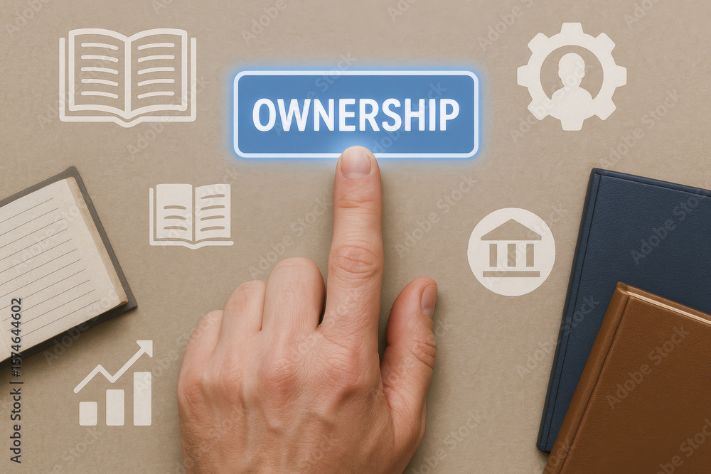 Poster a pressing a digital button symbolizes control and responsibility in managing assets and organizatio