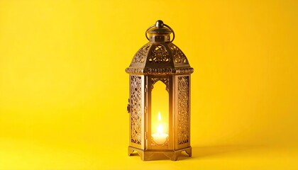Ornate lantern on yellow background
