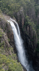 Lush waterfall cascading into gorge surrounded by dense forest