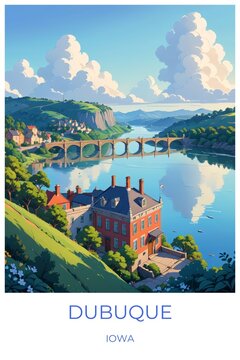 Dubuque Iowa United states Travel Poster Illustration Print Decor Gift Canvas Wall Art Gift