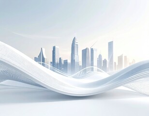 Modern city skyline with abstract waves