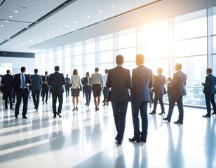 Business people in a large hall