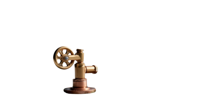 Antique Water Tap: An elegant vintage water tap, fashioned from bronze and copper, showcasing a unique wheel handle design, ideal for home decor and plumbing-themed projects.