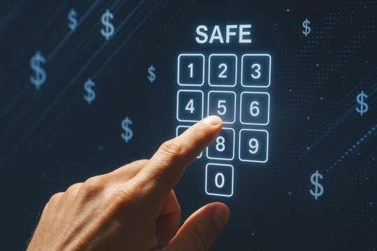 A strategic interaction with a virtual keypad symbolizes security and digital access control in financial operations