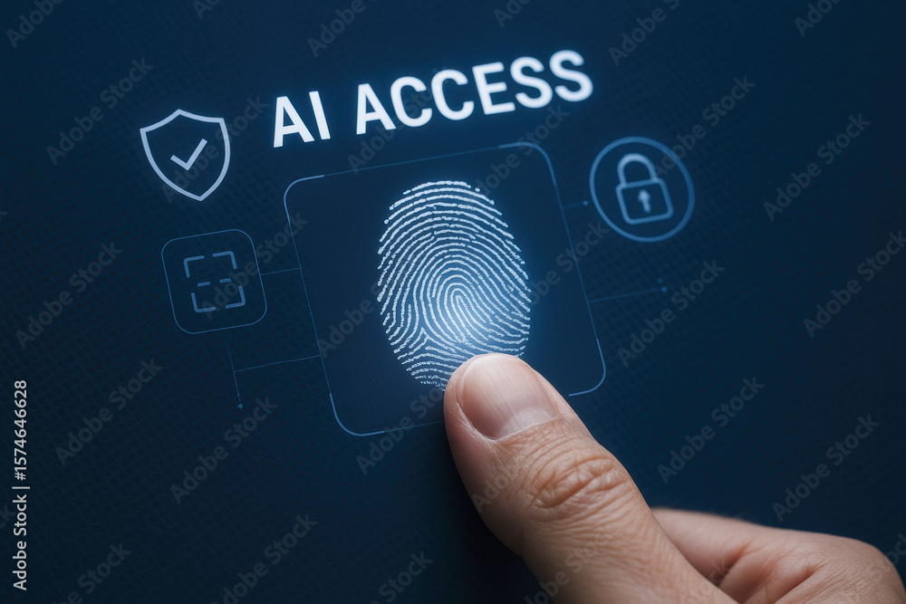 Poster secure identification through biometric fingerprint scanning enhances digital access control in adva