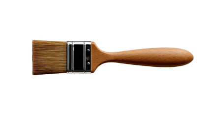 The Painter's Companion: A close-up shot of a paintbrush, designed to assist in painting or applying paint, a wooden handle and metal ferrule. 