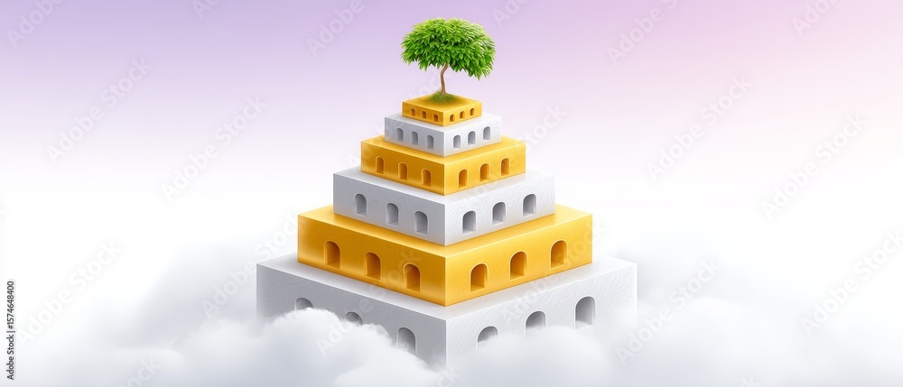 Aufkleber isometric illustration of a pyramidal structure surrounded by clouds conceptual nature environment d