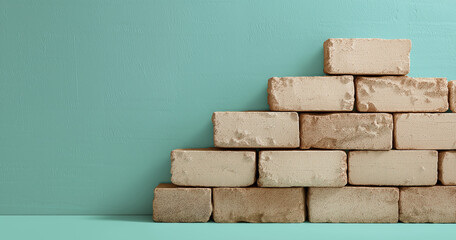 stack of bricks minimal blue background 