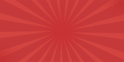 Red comic sunburst effect background with halftone. pop art comic-style vector background. Suitable for templates, sale banners, events, ads and web