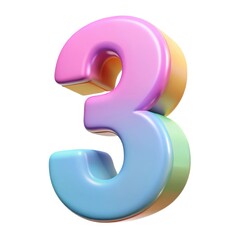 Colorful 3d number three with pastel gradient isolated on white background