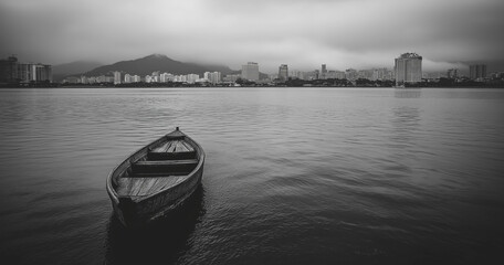 Black And White Photo Of A Small Wooden Boat