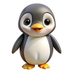 Obraz premium Cute cartoon penguin character with big eyes isolated on white background