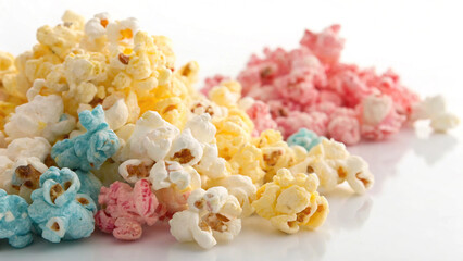 A close-up of different kinds of popped popcorn, perfect for a movie night or snack-related promotion.