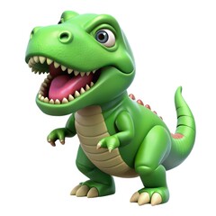 Obraz premium Cute cartoon green tyrannosaurus rex dinosaur roaring isolated on white background