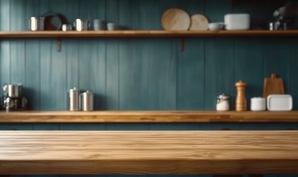 Wooden table poised for culinary artistry in a Restaurant Kitchen