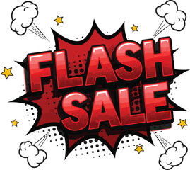 Vector art of flash sale in comic book style with explosion effect isolated on transparent background