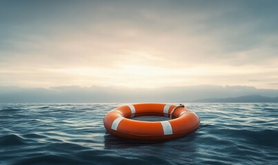 Floating on the horizon a lone lifebuoy drifts aimlessly across the dark waters of the open Sea