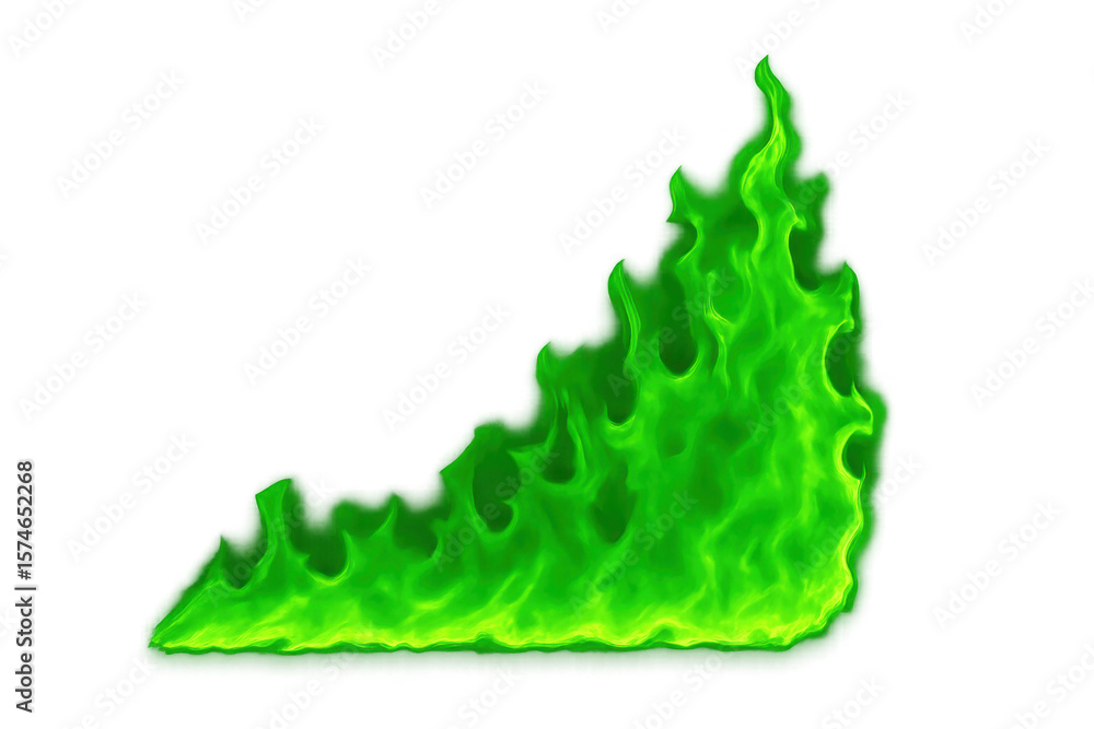 Poster green fire flames creating a dynamic and vibrant visual effect on a transparent background, ideal fo