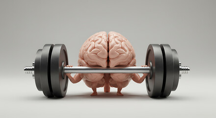 Brain Lifting Weights Showing Mental Strength Power