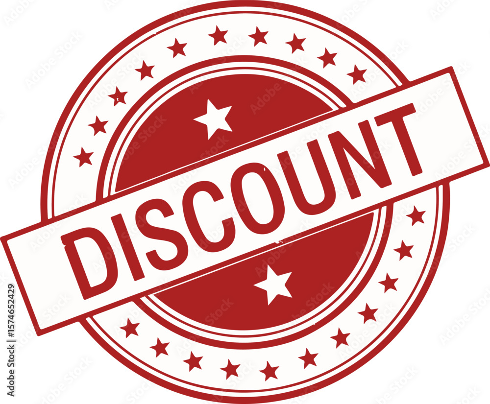 Poster vector art of red circular stamp with the word discount across it isolated on transparent background