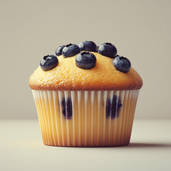 blueberry muffin on blue background