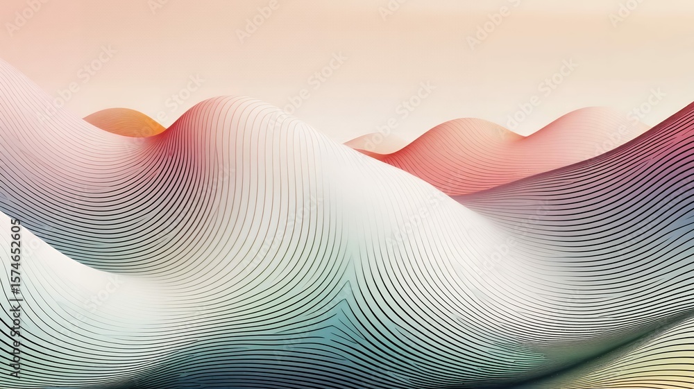 Poster abstract undulating terrain with flowing lines creates a sense of gentle movement and depth.